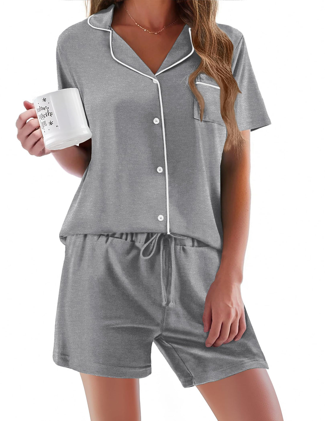Ekouaer Pajamas Set for Women Short Sleeve Sleepwear Button Down Pjs Soft 2 Piece Lounge Sets XS-XXXL