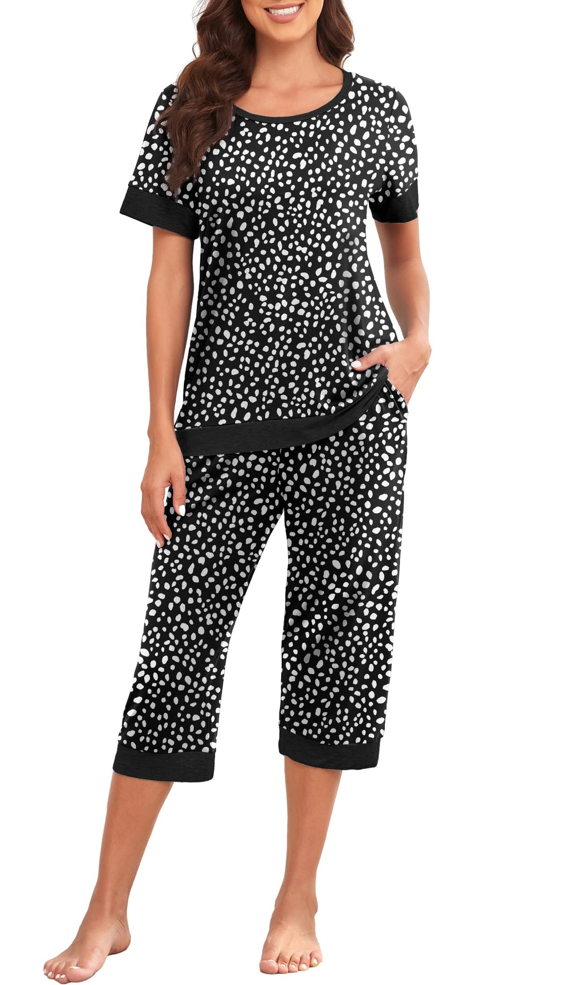 PrinStory Women's Pajama Set Short Sleeve Shirt and Capri Pants Sleepwear Pjs Sets Lounge Set WEBE CLOTHING