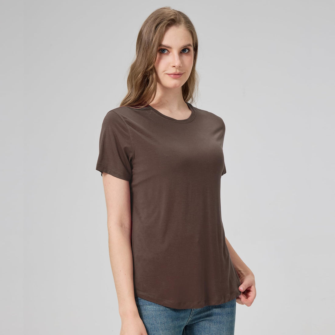 netdraw Women's Soft Bamboo Viscose T-Shirt, Curved Hem Crew Neck Short Sleeve Moisture Wicking Casual Sleep Pajama Tops