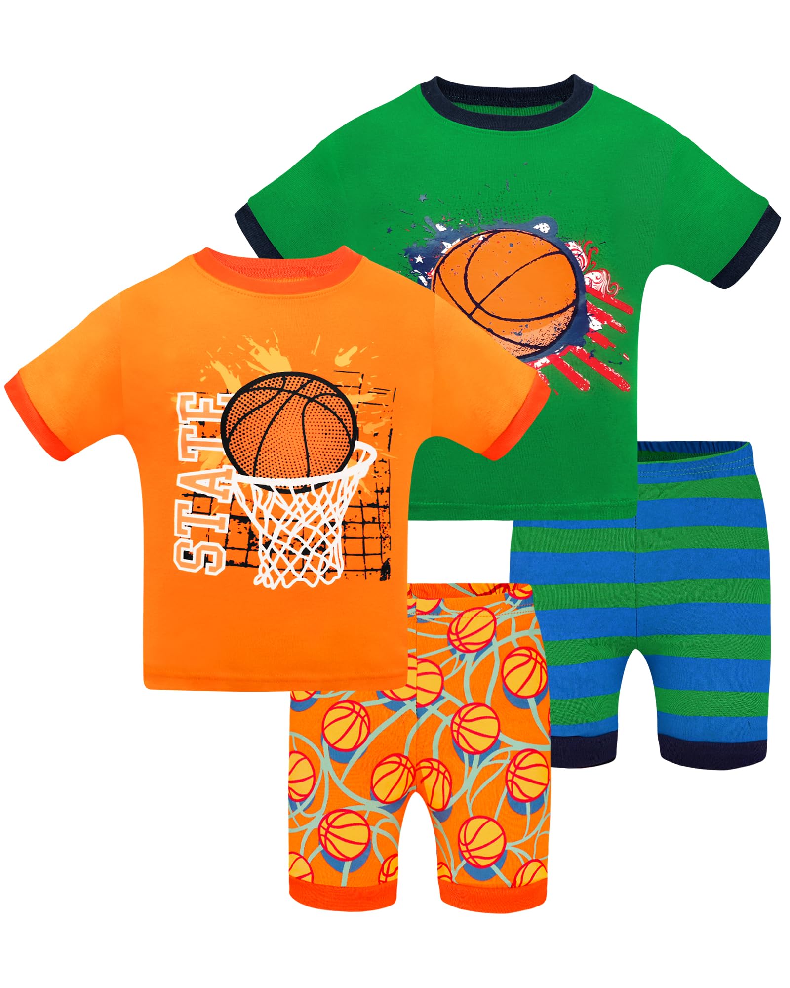 DAUGHTER QUEEN Boys Pajamas 4 Pieces Short Set 100% Cotton Sleepwear Size 18 Months-12 Years