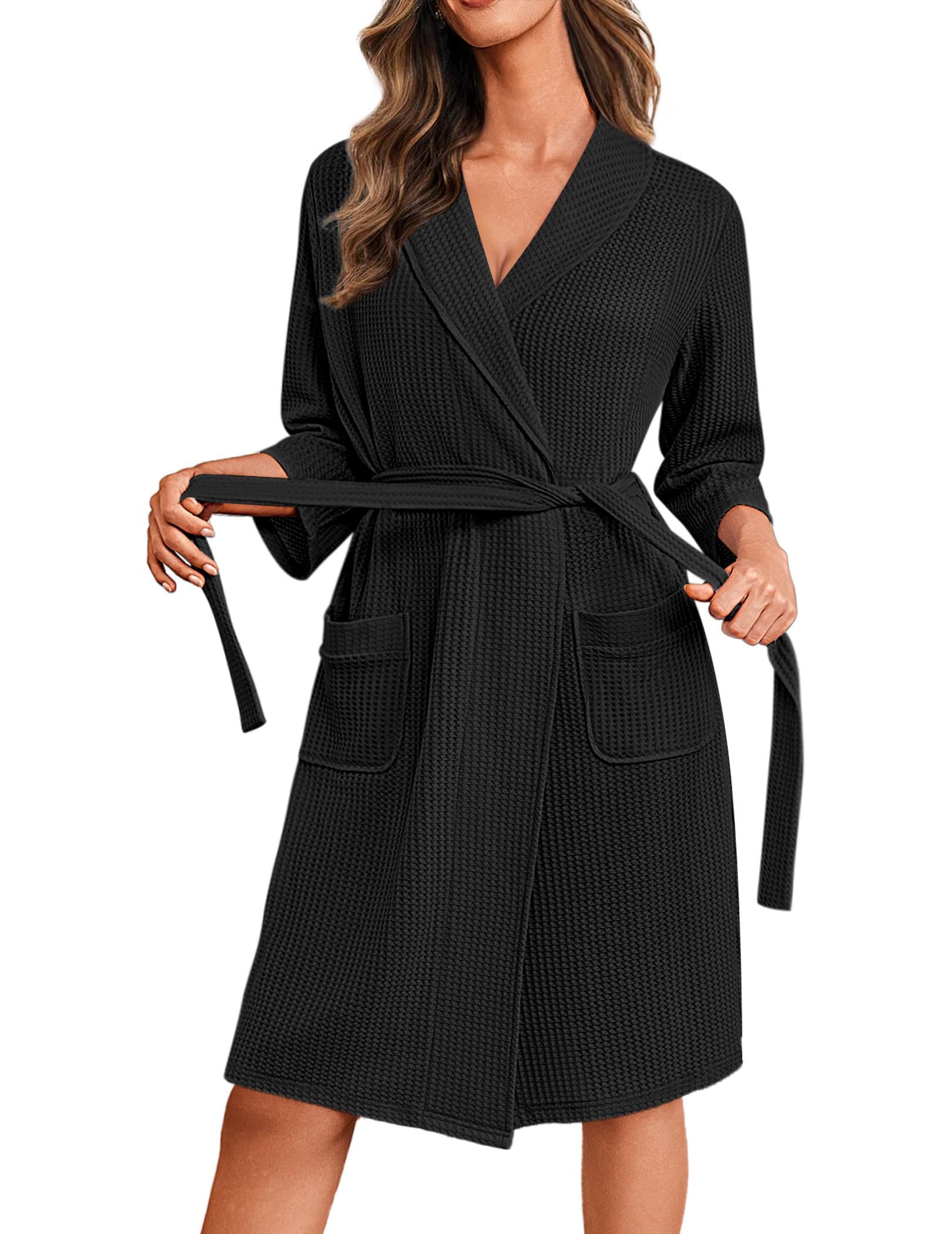 Ekouaer Robes for Women Waffle Knit Kimono Bathrobe Loungewear with Pockets | Maternity,Lightweight,Knee Length, Soft,Comfy,Robe,Floral Print,House Coat