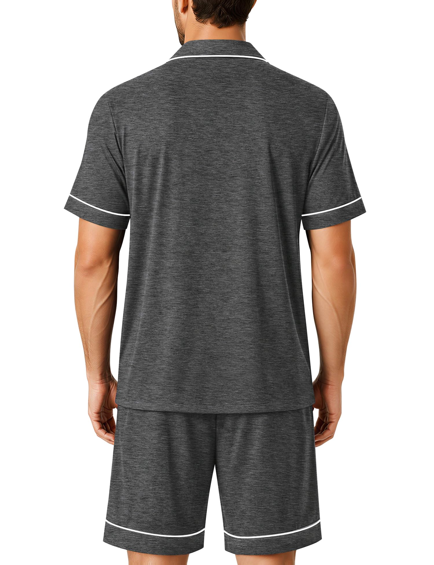 SWOMOG 100% Cotton Mens Pajama Set Short Sleeve Sleepwear Button Down Loungewear 2 PCS Cotton Pjs Set with Pockets WEBE CLOTHING