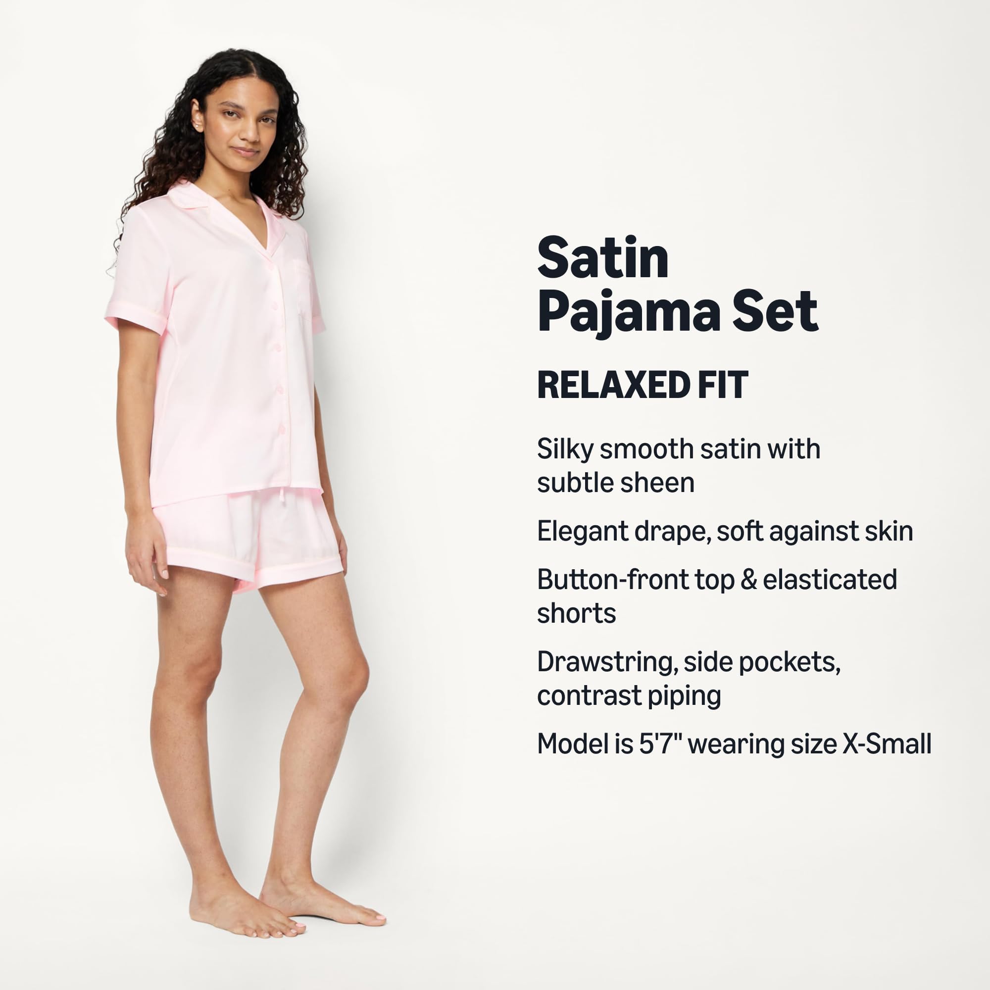 Amazon Essentials Women's Satin Short Sleeve Button-Down Top and Short Sleepwear Pajama Set