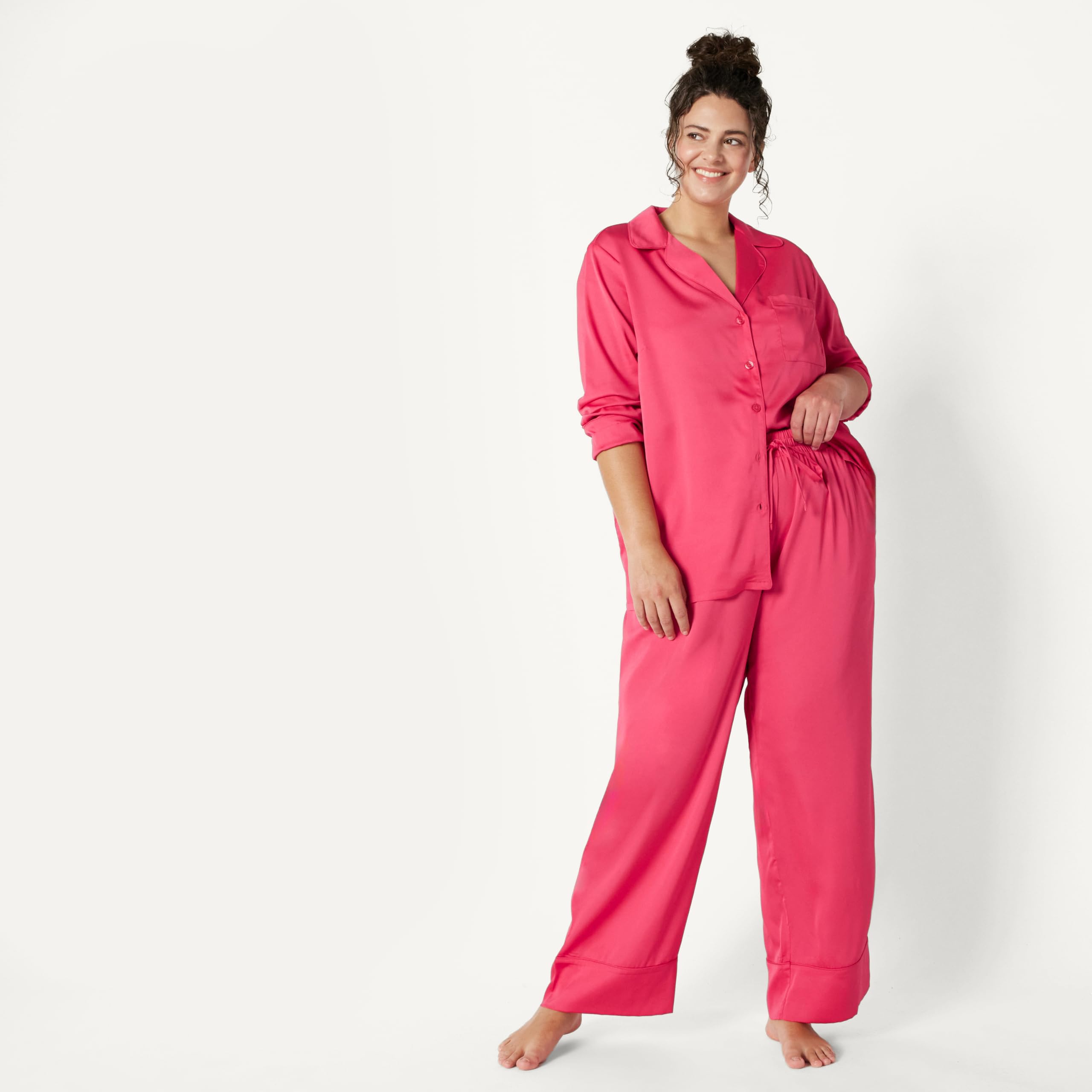 Amazon Essentials Women's Satin Long Sleeve Shirt and Pant Pajama Set