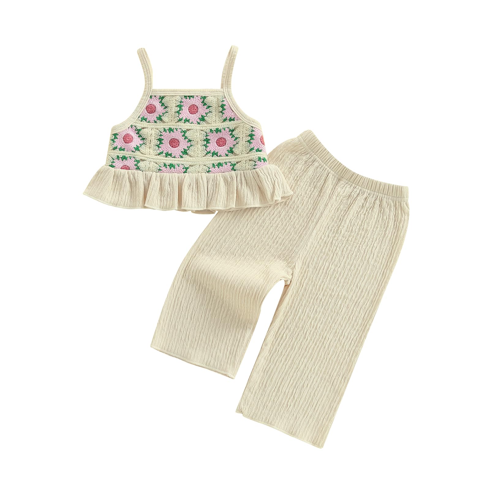 Baby Girl Outfits Crocheted Ruffled Camisole And Elastic Pants Set 6 12 18 24 Months 2 3 4 T WEBE CLOTHING