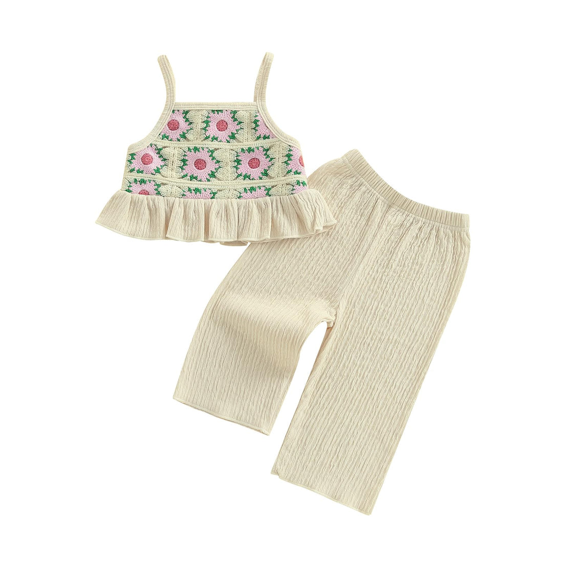 Baby Girl Outfits Crocheted Ruffled Camisole And Elastic Pants Set 6 12 18 24 Months 2 3 4 T WEBE CLOTHING