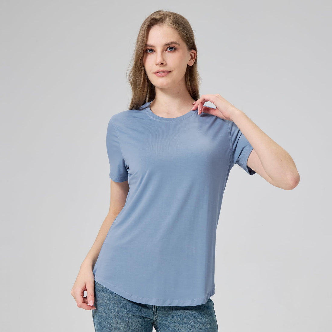 netdraw Women's Soft Bamboo Viscose T-Shirt, Curved Hem Crew Neck Short Sleeve Moisture Wicking Casual Sleep Pajama Tops