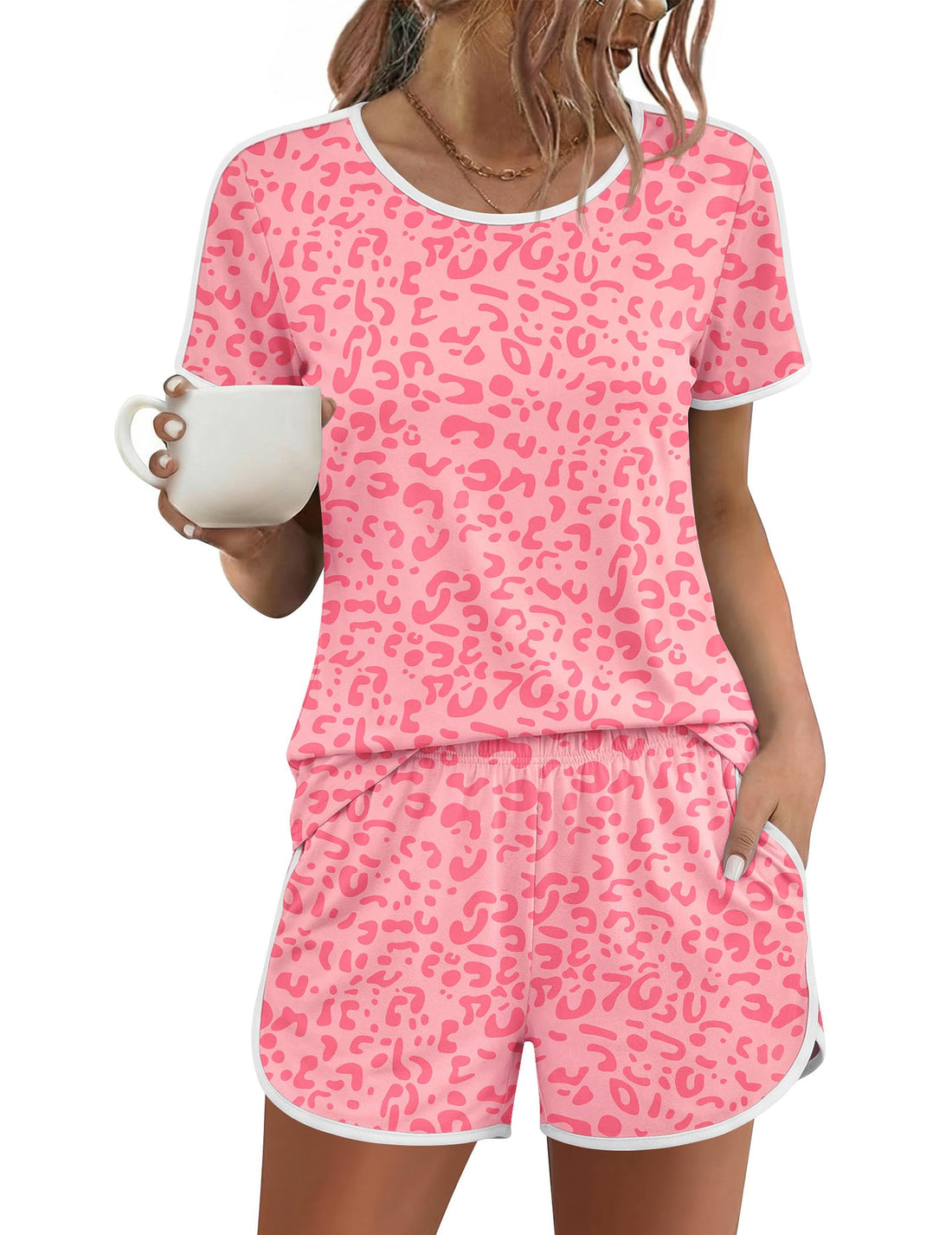 Ekouaer Womens Pajama Sets Short Sleeve Sleepwear Soft Pjs Sets Round Neck Summer 2 Piece Lounge Set with Pockets S-XXL
