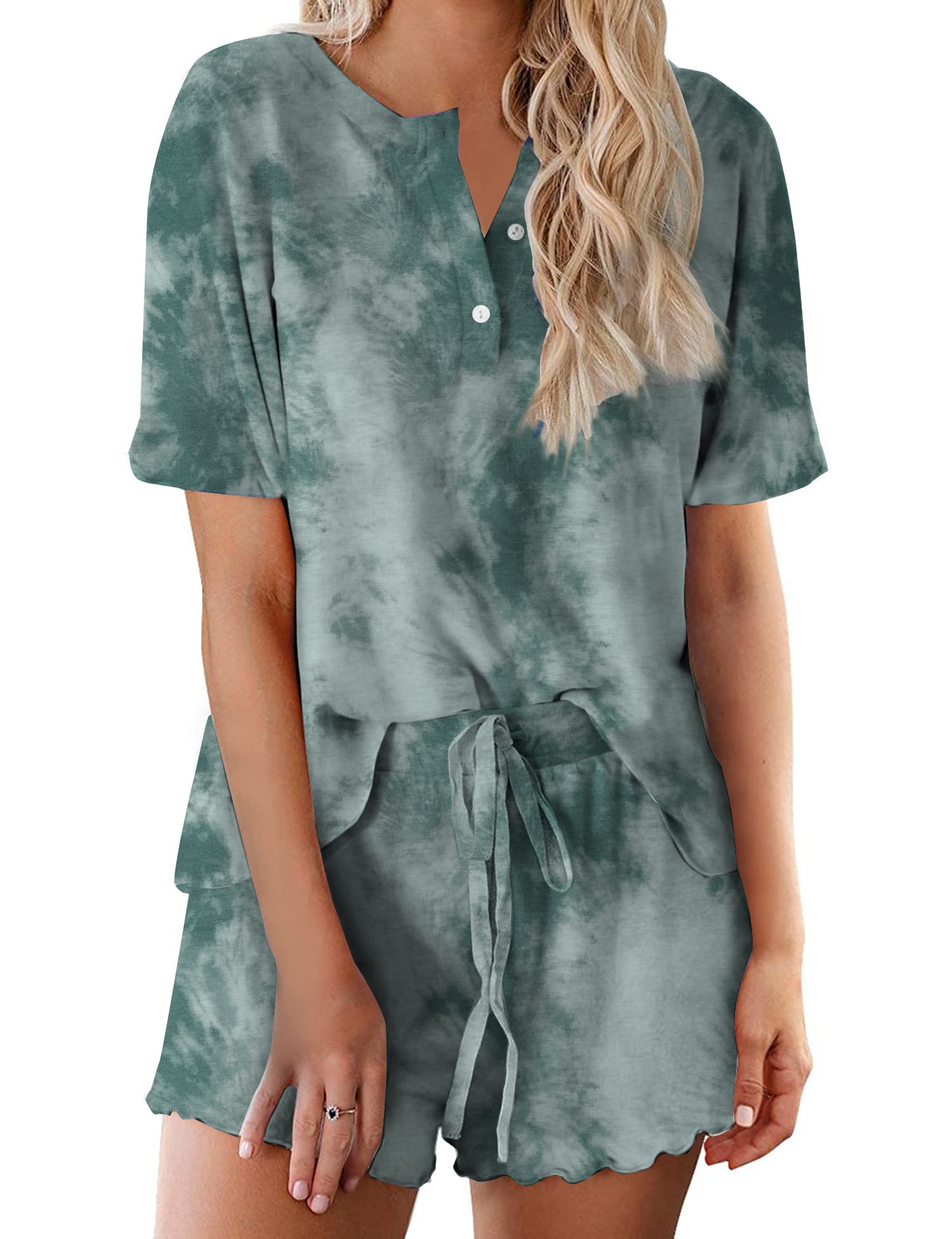 Ekouaer Pajamas Set for Women Short Sleeve Lounge Set 2 Piece Loungewear PJs Soft Cute Lightweight Sleepwear WEBE CLOTHING