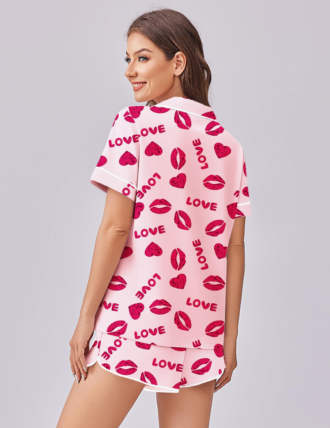 Ekouaer Womens Silk Satin Pajama Set Print Short Sleeve Sleepwear Button Down Pjs Shorts Set Loungewear