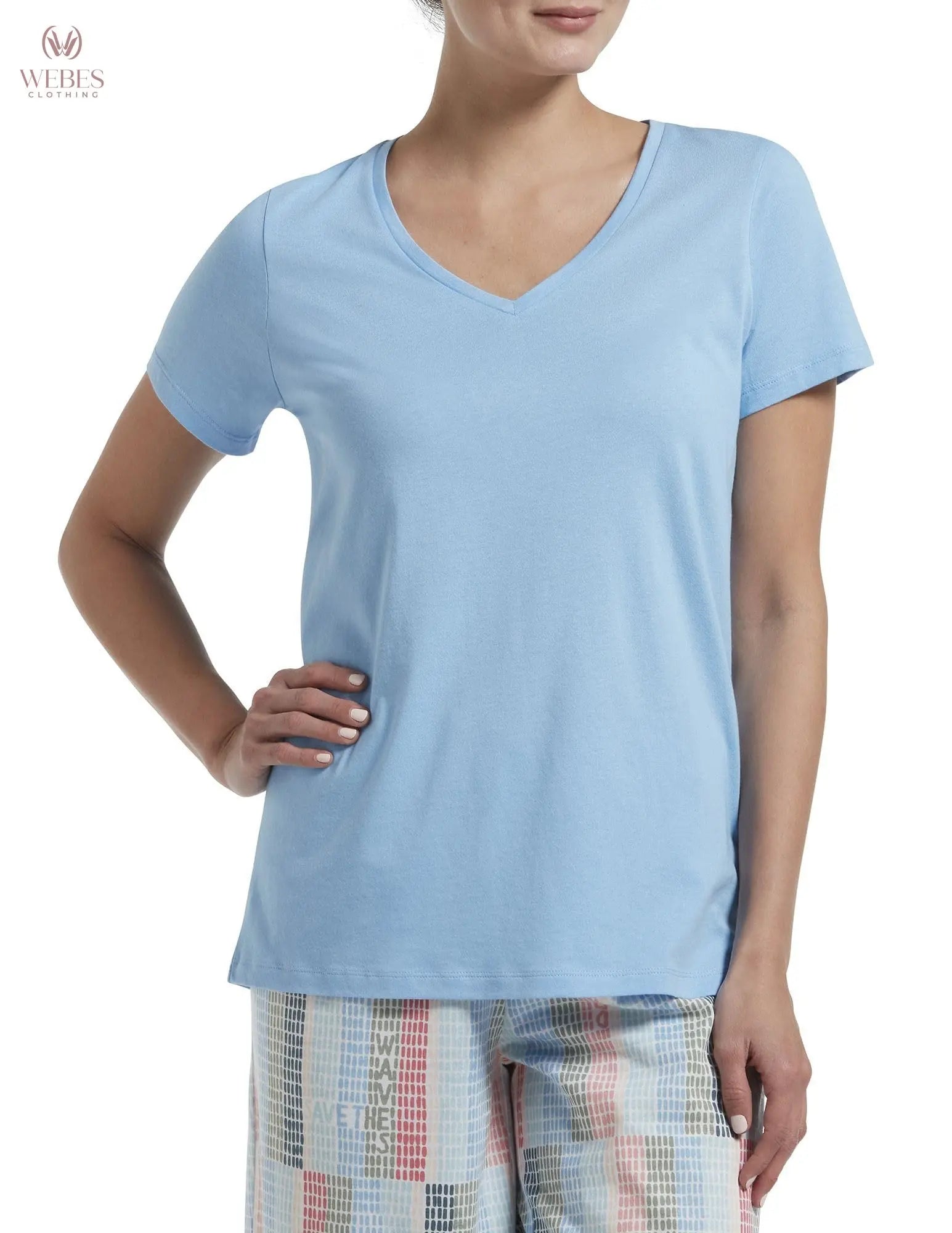 HUE Womens Sleepwell Basic Short Sleeve V-Neck T-Shirt for Lounging Or Sleeping, Made with Temperature Regulating Technology
