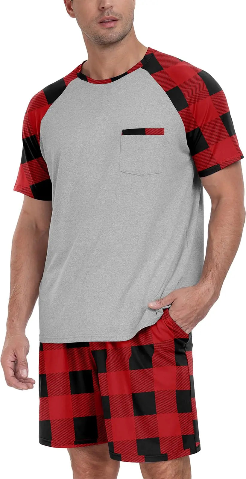 PrinStory Mens Pajama Sets Summer Pjs Sleepwear Nightwear Lightweight Quick Dry Soft Short Sleeve Sleep Set With Pocket S-4XL WEBE CLOTHING