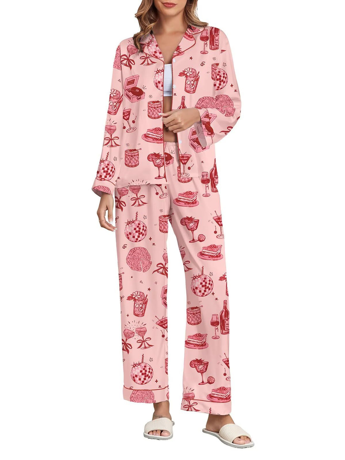 Brosloth Women's Silk Satin Pajamas Long Sleeve Button Up Loungewear Set | Button Down Animal Print Pajamas, Ladies Fancy Pajama sets, Two Piece Lounge Set, Notch Collar Lightweight Sleepwear, Gift WEBE CLOTHING