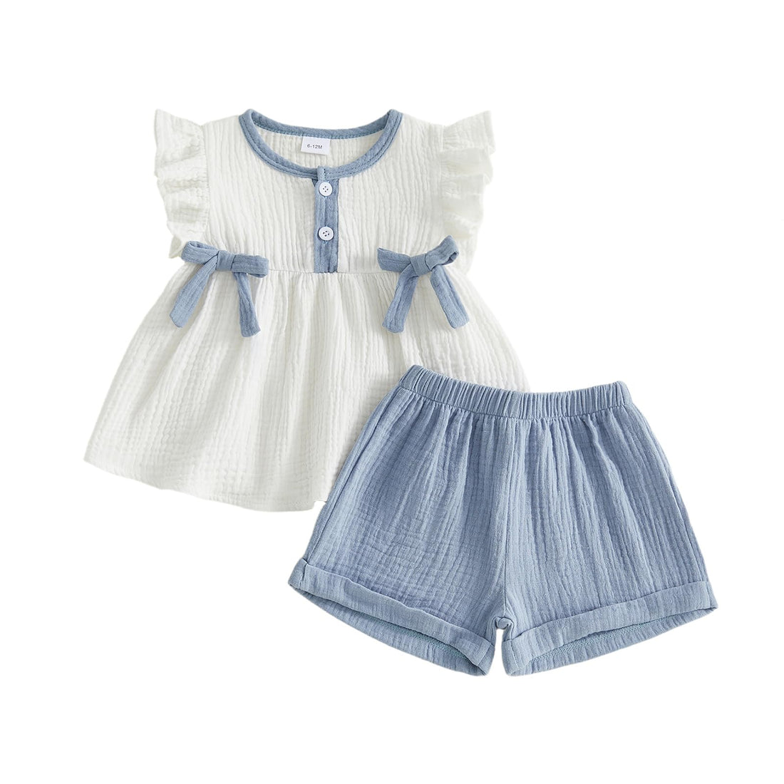 Amnnchya Toddler Girl Clothes Baby Summer Spring Outfits Cute Bow Button Smocked Ruffle Sleeve Tops ＋ Girls Shorts Set WEBE CLOTHING