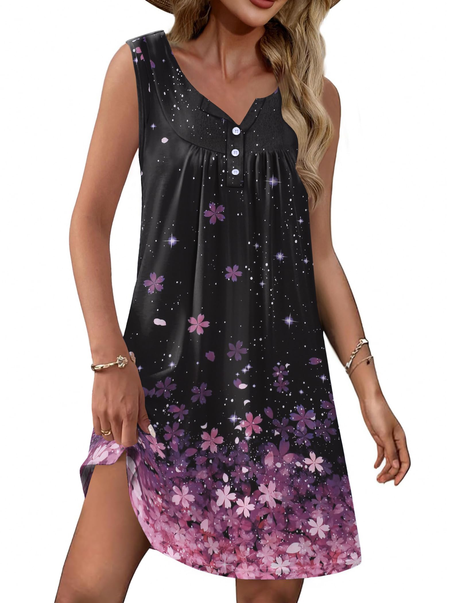 Ekouaer Nightgown for Women Tank Night Gown Sleeveless Sleep Shirt Button Night Shirt with Pockets Soft Sleep Dress WEBE CLOTHING