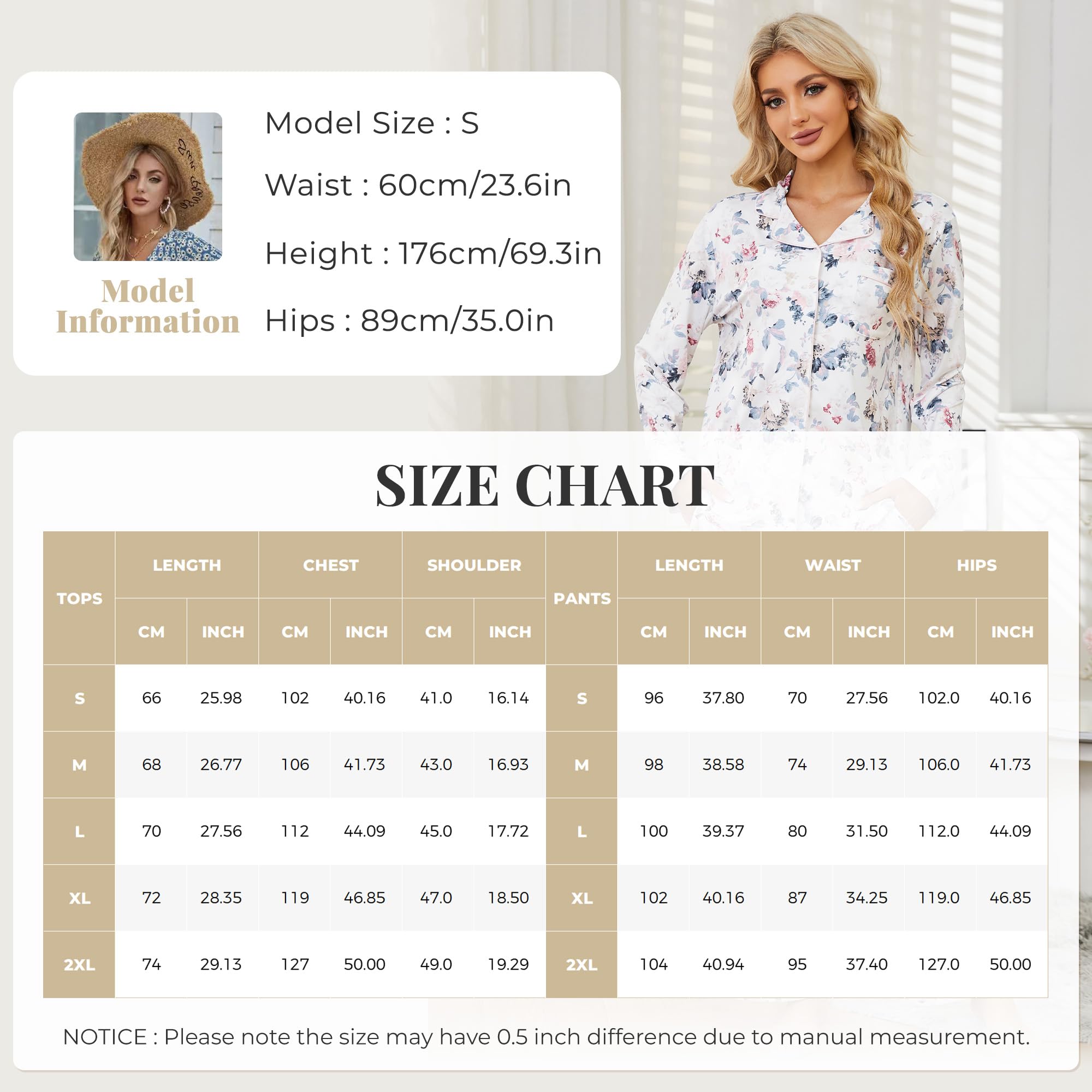 LYCY Womens Pajama Sets Floral Print, Long Sleeve Button Down Pajamas Set for Women Soft Sleepwear Pjs 2 piece Loungewear
