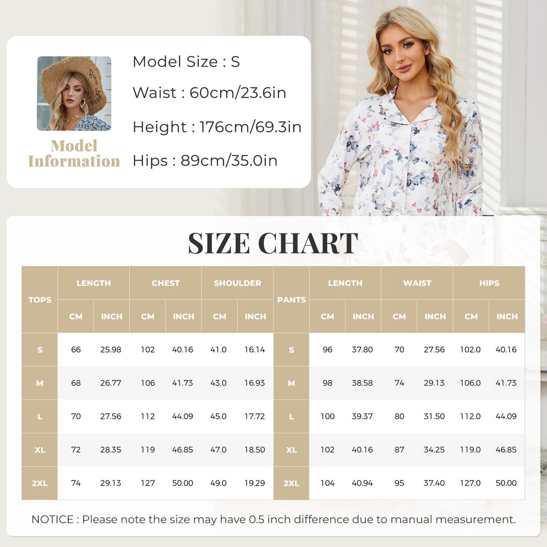 LYCY Womens Pajama Sets Floral Print, Long Sleeve Button Down Pajamas Set for Women Soft Sleepwear Pjs 2 piece Loungewear