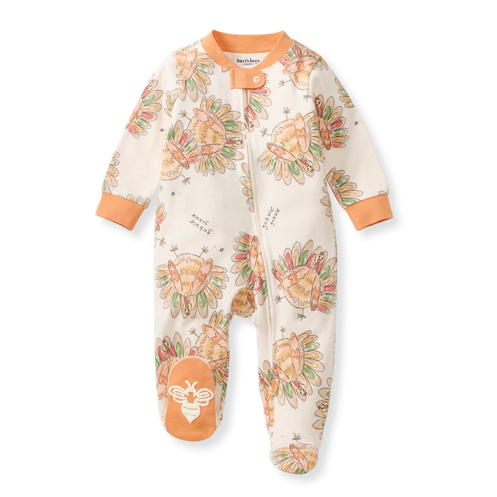 Burt's Bees Baby Organic Cotton Sleep and Play Footed Pajamas for Girls, Zipper PJ Newborn Sleeper with Non-Slip Bee Grips