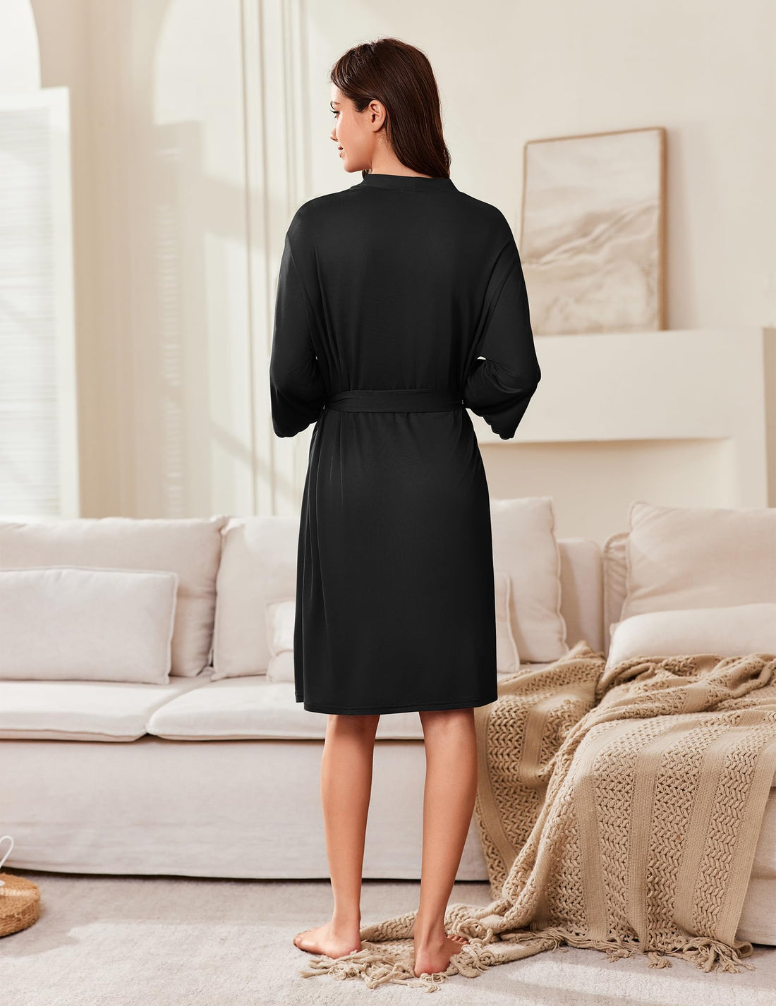 Ekouaer Robes for Women Knee Length Kimono Bathrobe Lightweight 3/4 Sleeve Sleepwear Soft Loungewear with Pockets S-XXL WEBE CLOTHING