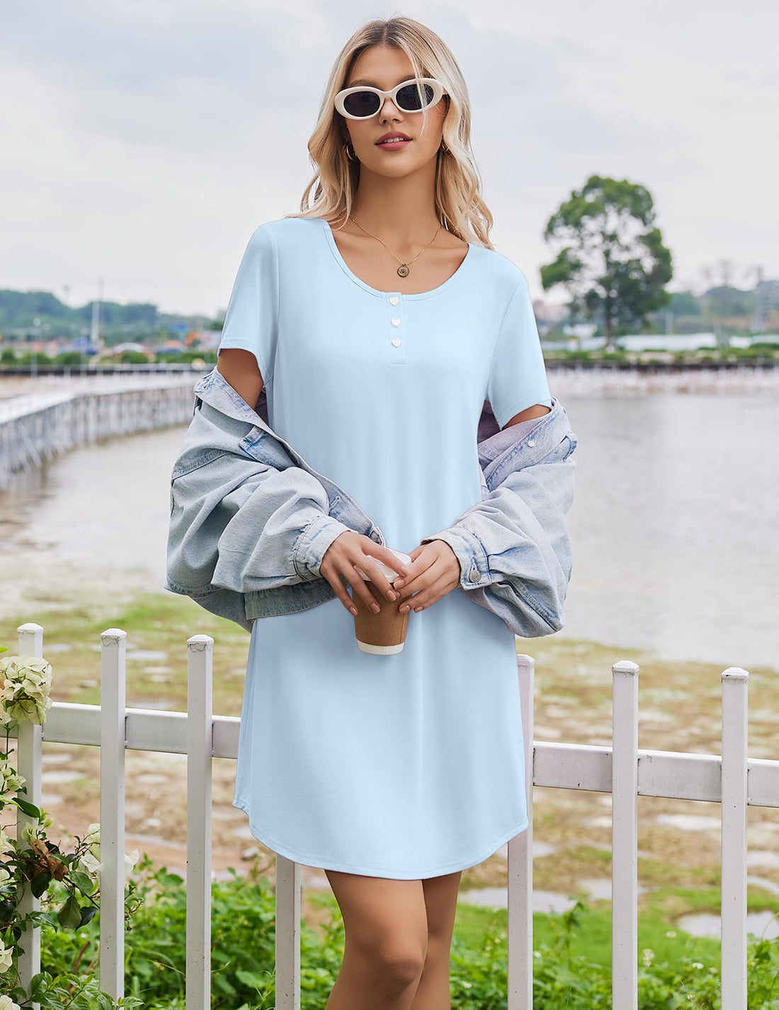 Ekouaer Nightgowns for Women Bamboo Viscose Short Sleeve Soft Sleep Shirt WEBE CLOTHING