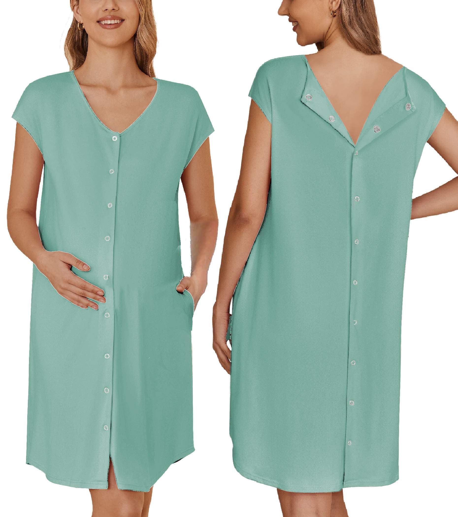 Ekouaer Labor and Delivery Gown for Hospital Birthing Gown Nursing Dress | Open Back Birthing Gown, Maternity Nursing Pajamas Dress Breastfeeding, Button C Section Postpartum Clothes