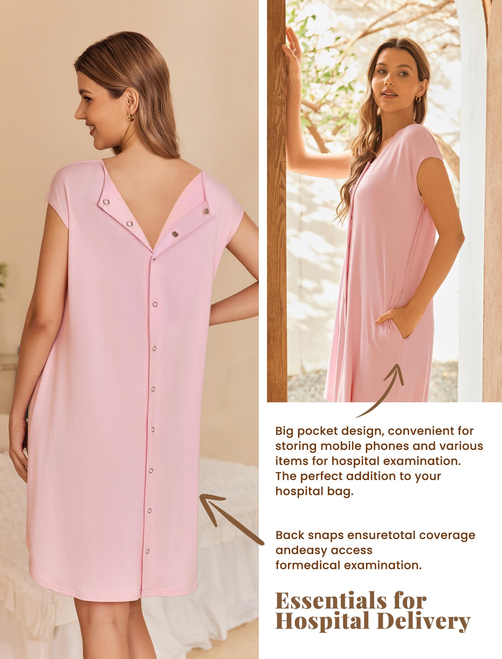 Ekouaer Labor and Delivery Gown for Hospital Birthing Gown Nursing Dress | Open Back Birthing Gown, Maternity Nursing Pajamas Dress Breastfeeding, Button C Section Postpartum Clothes
