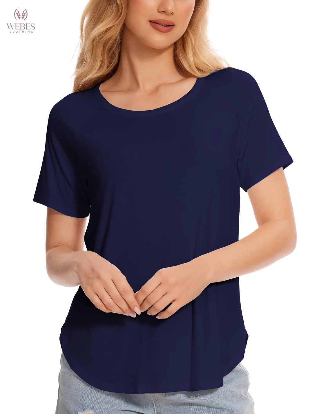 GYS Womens Pajama Tops Short Sleeve Shirts Summer Comfy Crew Neck Sleep T-Shirt