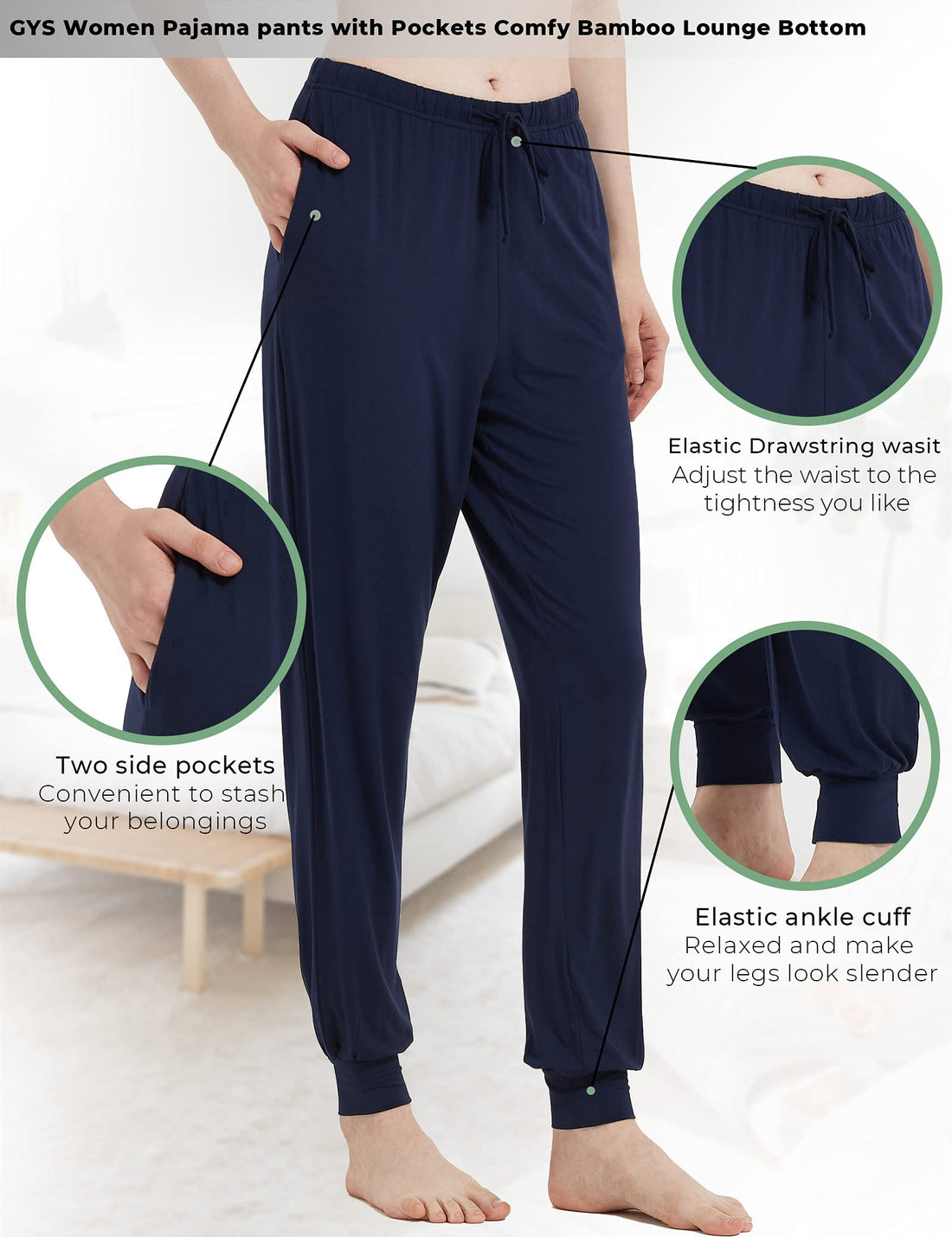 GYS Women's Pajama Pants - Viscose Made from Bamboo, Joggers Pants with Pockets Comfy Lounge Sleep Pants Pj Bottoms