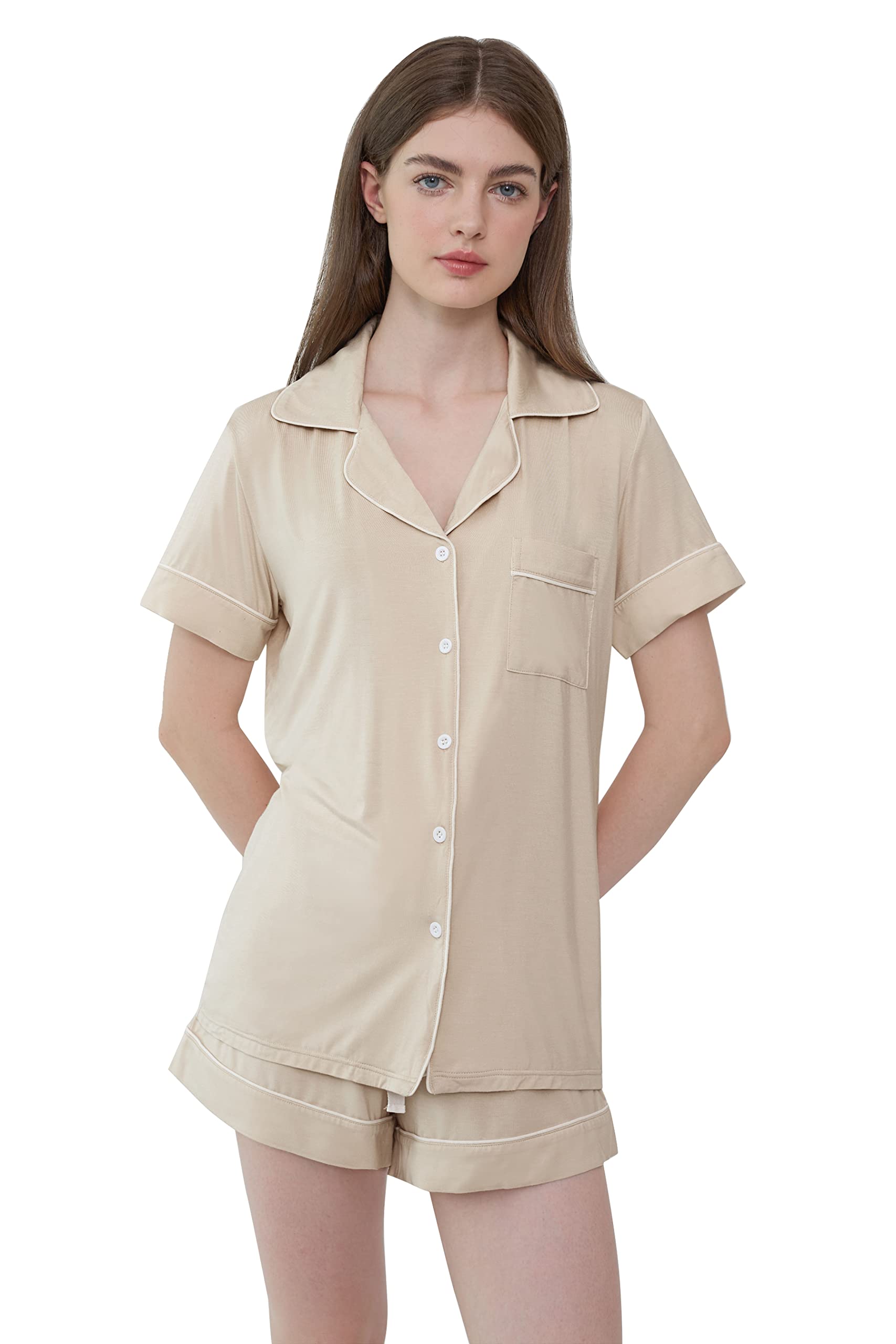 Joyaria Women's Cooling Bamboo Viscose Pajamas Shorts Set Button Front | Moisture Wicking, Cool & Lightweight, Breathable PJs for Night Sweats