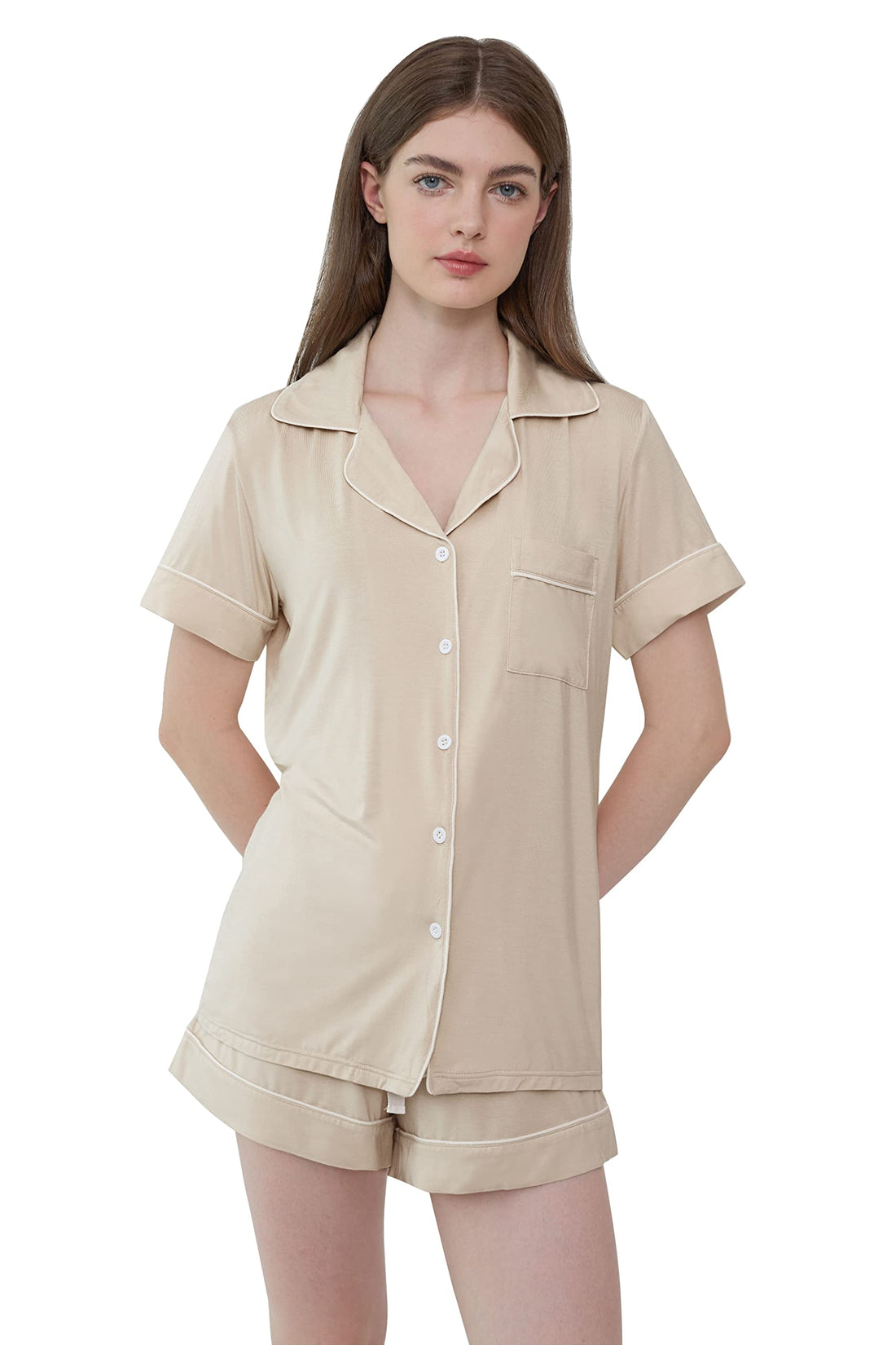 Joyaria Women's Cooling Bamboo Viscose Pajamas Shorts Set Button Front | Moisture Wicking, Cool & Lightweight, Breathable PJs for Night Sweats