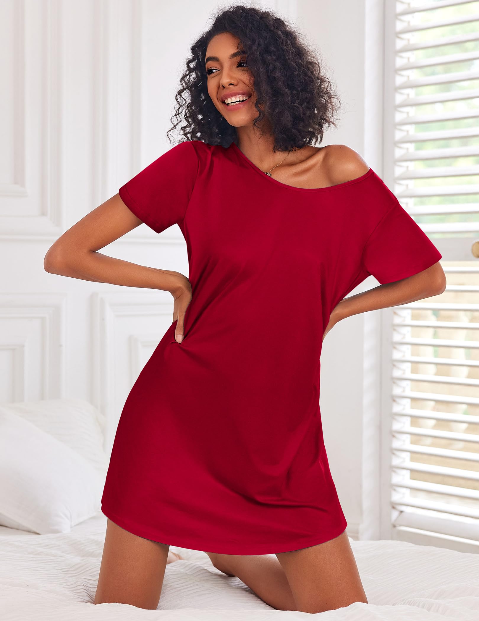 Ekouaer 3 Pack Nightgowns for Women Short Sleeve Sleepshirt Button Down Nightshirt Soft Pajamas Dress Casual Sleepwear