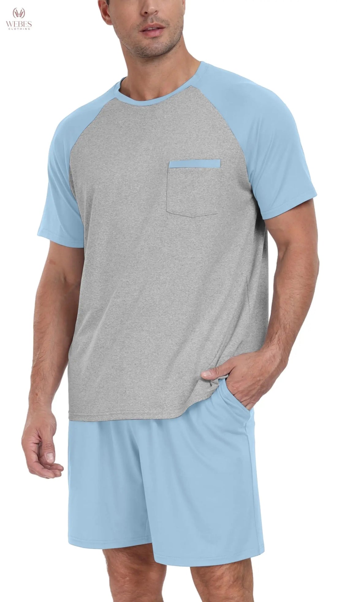 PrinStory Mens Pajama Sets Summer Pjs Sleepwear Nightwear Lightweight Quick Dry Soft Short Sleeve Sleep Set With Pocket S-4XL WEBE CLOTHING