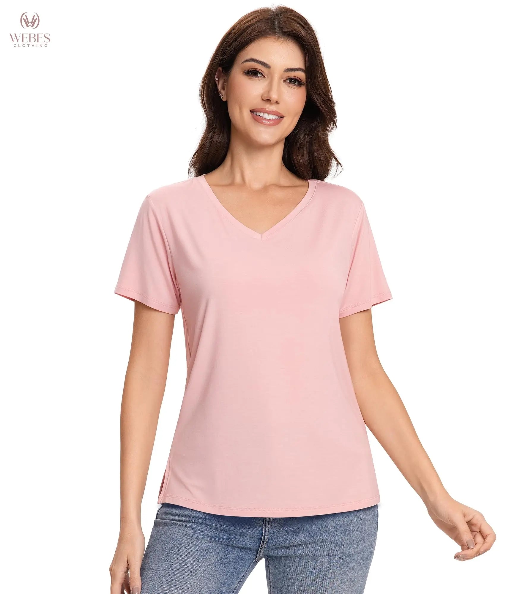 Pajama Tops for Women Viscose from Bamboo T-Shirt Short Sleeve Tee Soft V Neck Shirt Cooling Pjs Sleepwear S-XXL