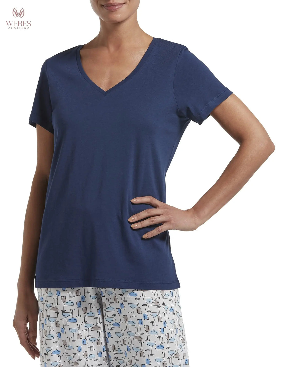 HUE Womens Sleepwell Basic Short Sleeve V-Neck T-Shirt for Lounging Or Sleeping, Made with Temperature Regulating Technology