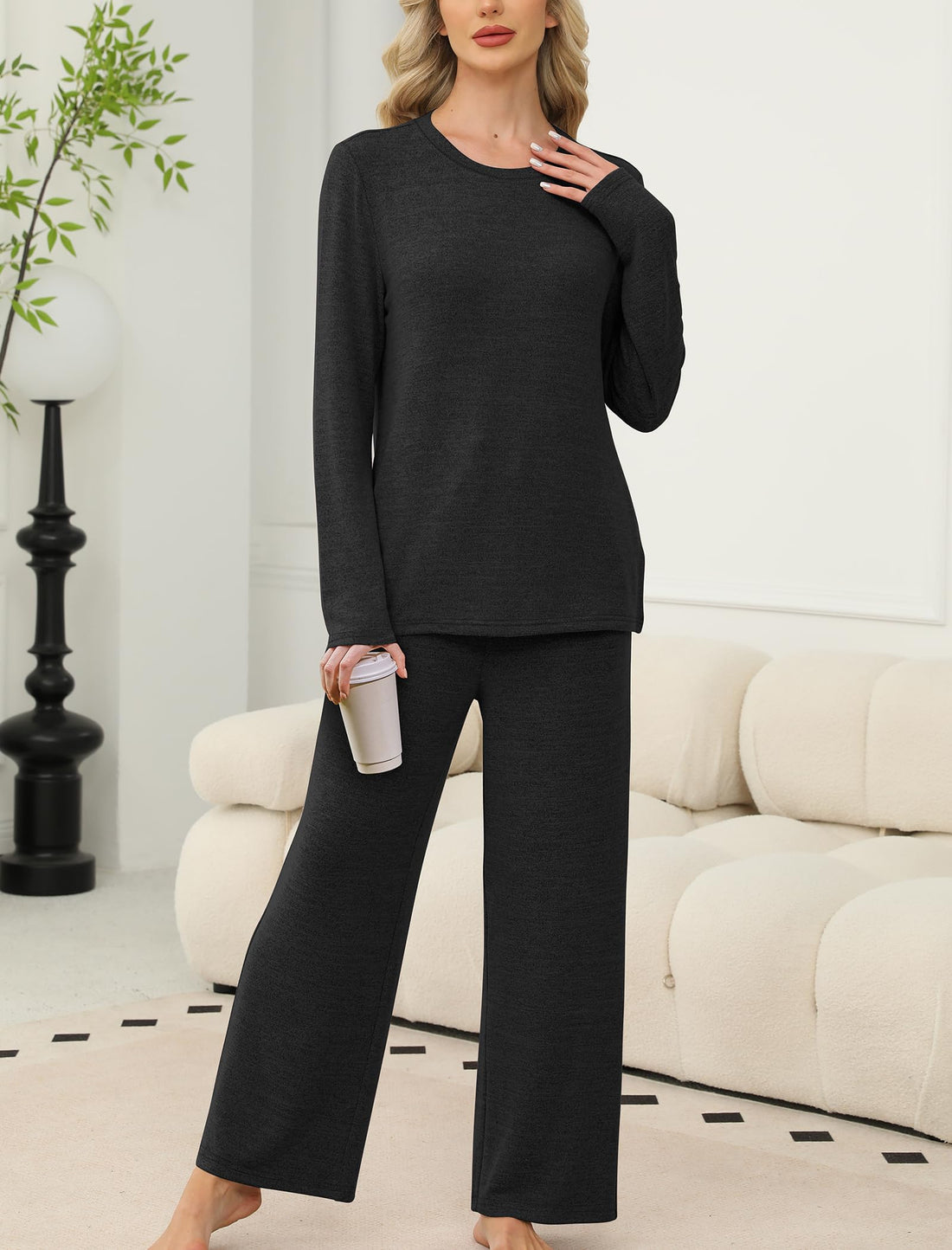 SAMPEEL Pajamas for Women Set Comfy Lounge Sets Two Piece Long Sleeve Cute Pjs Soft Sleepwear Winter Clothing