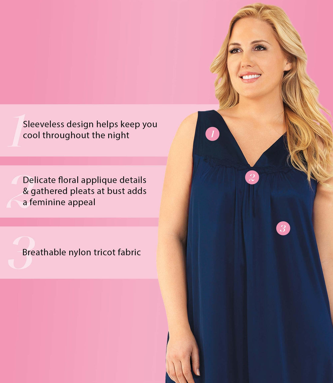 Exquisite Form Women's 30107 Nylon Tricot Sleeveless Short Knee Length Nightgown WEBE CLOTHING