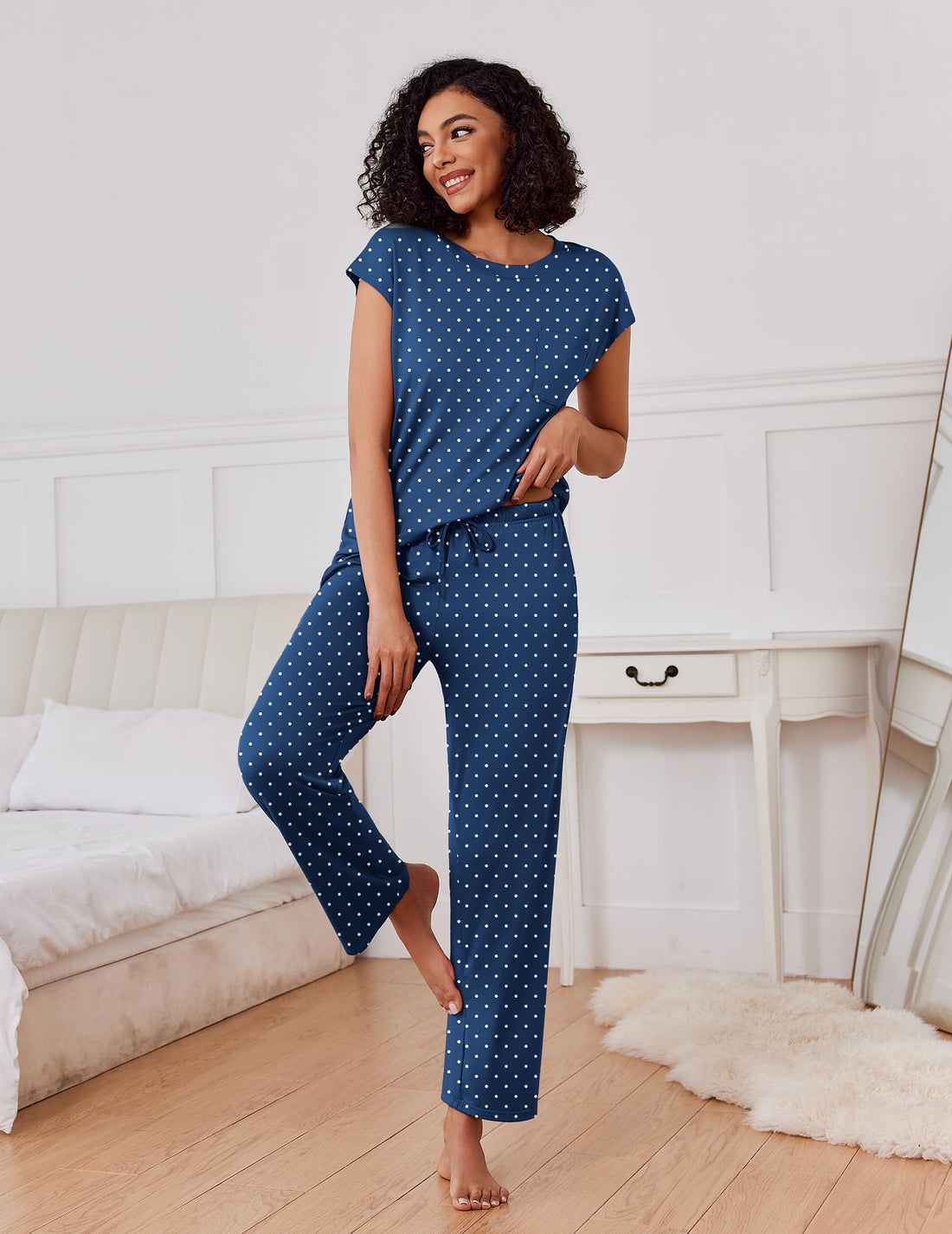 Ekouaer 2 Packs Pajamas for Women Set Cap Sleeve Top and Pants Soft Sleepwear Comfy Pjs Set with Pockets Loungewear