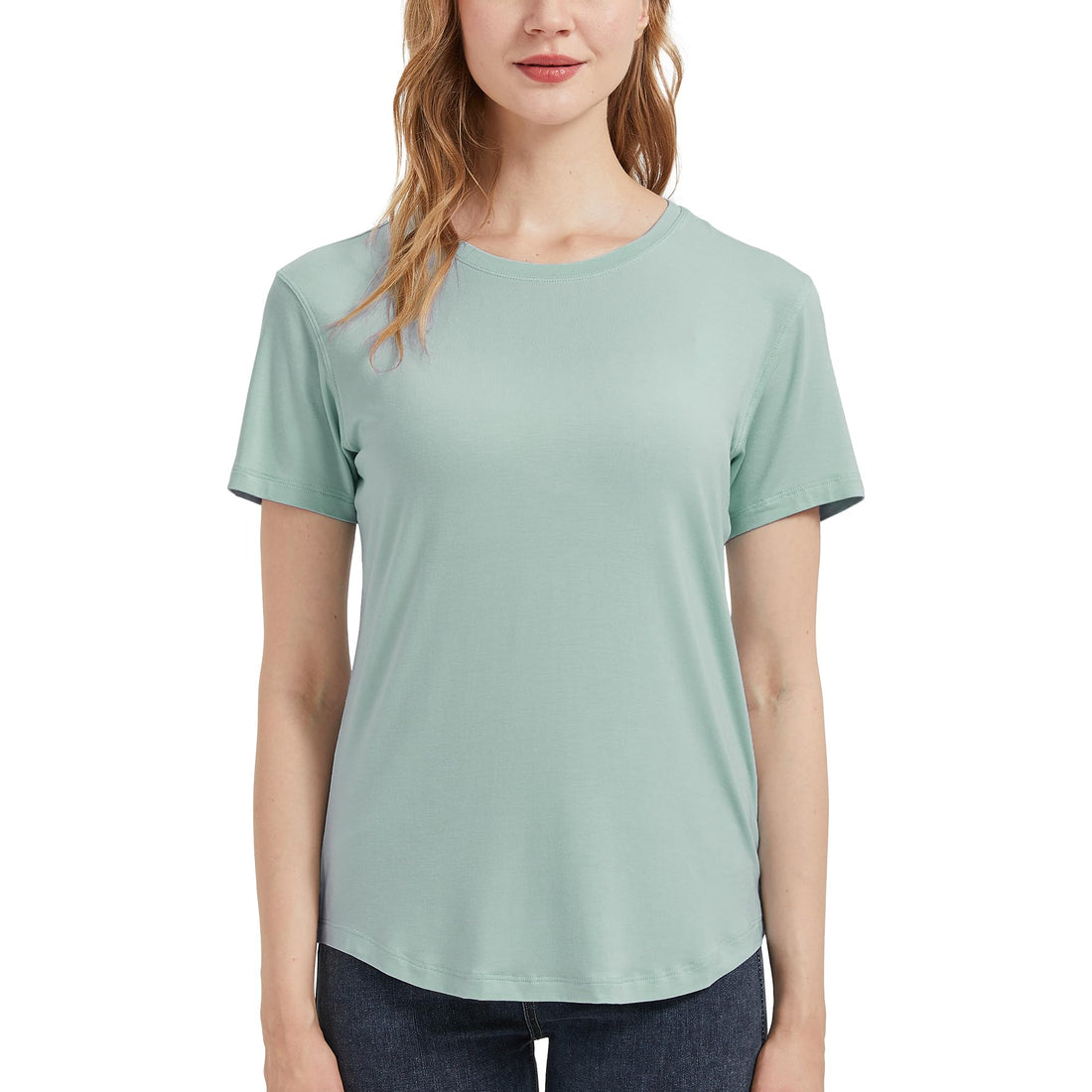 netdraw Women's Soft Bamboo Viscose T-Shirt, Curved Hem Crew Neck Short Sleeve Moisture Wicking Casual Sleep Pajama Tops