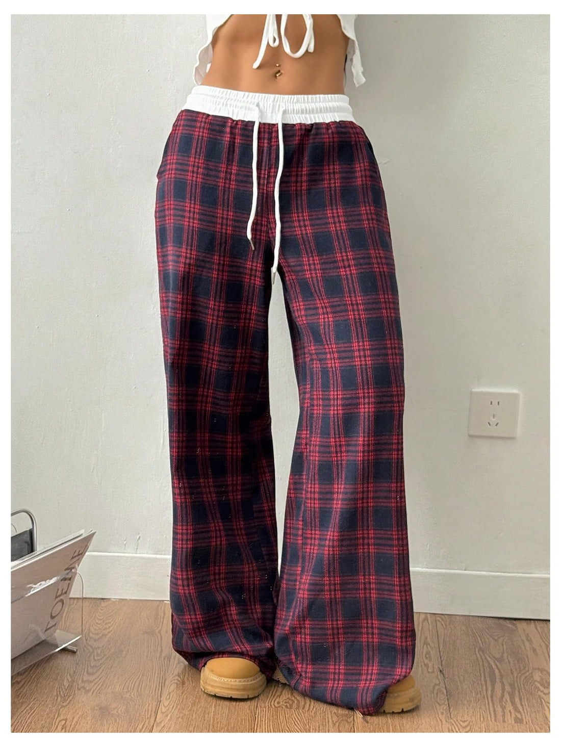 SOLY HUX Women's Plaid Checkered Pants Flannel Pajama Pants Lounge Wide Leg Baggy Sweatpants with Pockets