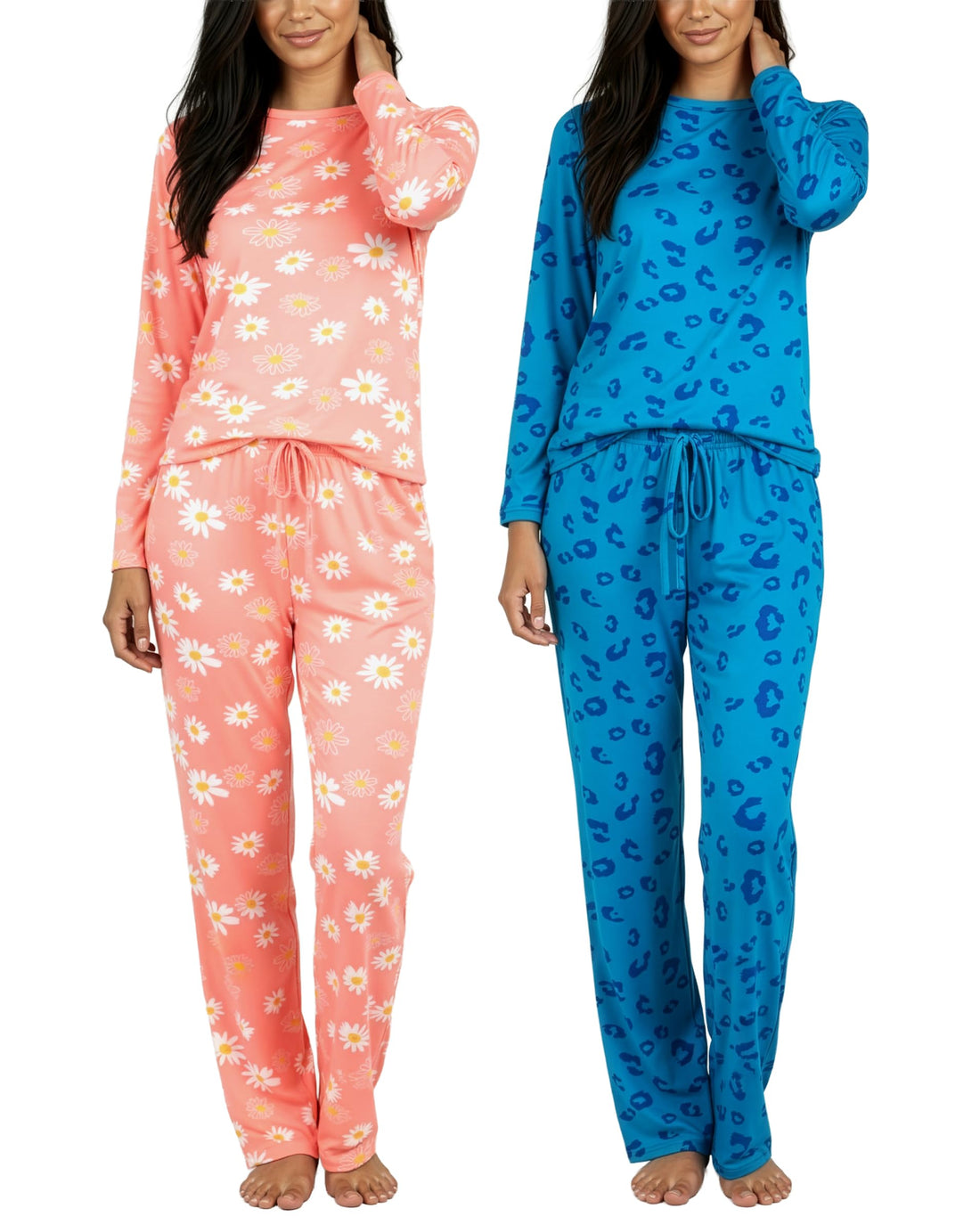 Real Essentials 2 Pack: Women's Long Sleeve Pajama Sets - Soft Comfy 2 Piece PJ Set Matching Ladies Sleepwear (Plus Size)