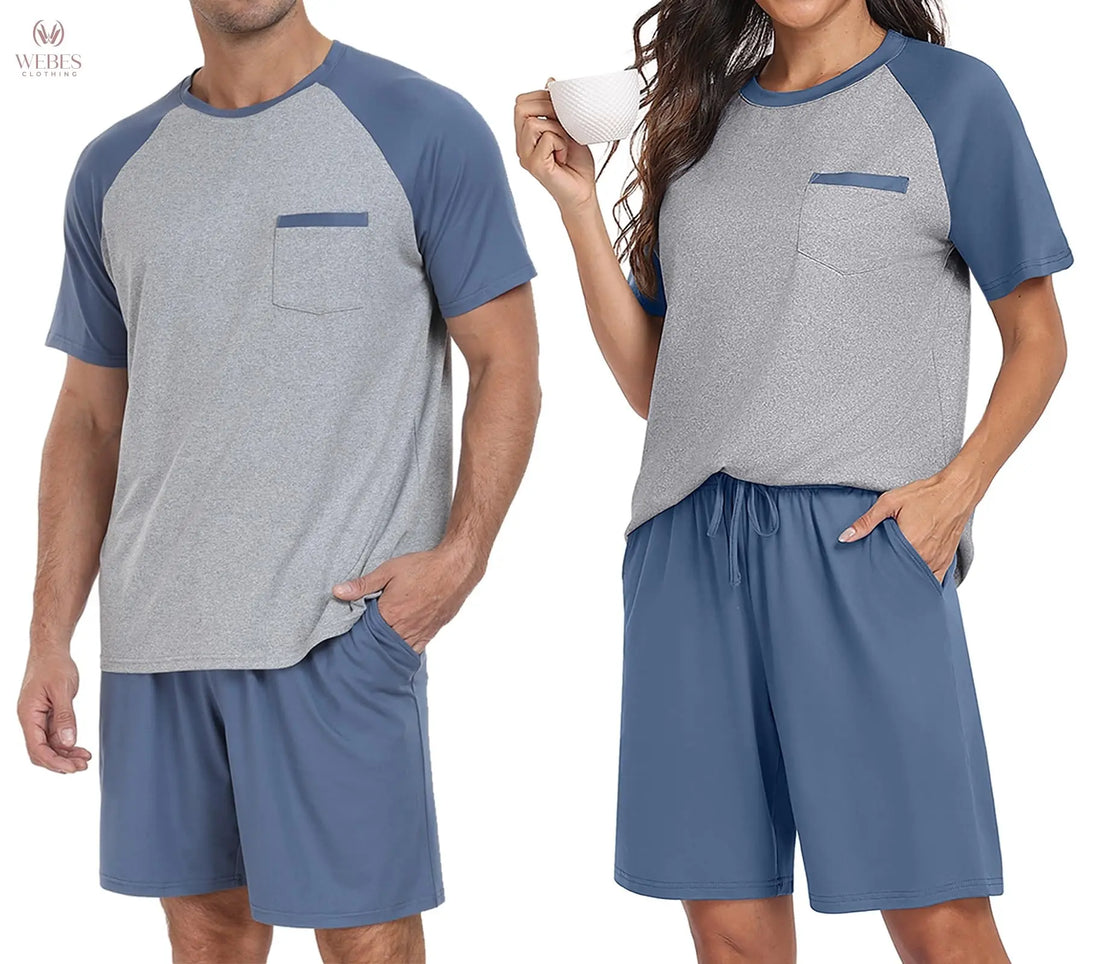 PrinStory Mens Pajama Sets Summer Pjs Sleepwear Nightwear Lightweight Quick Dry Soft Short Sleeve Sleep Set With Pocket S-4XL WEBE CLOTHING