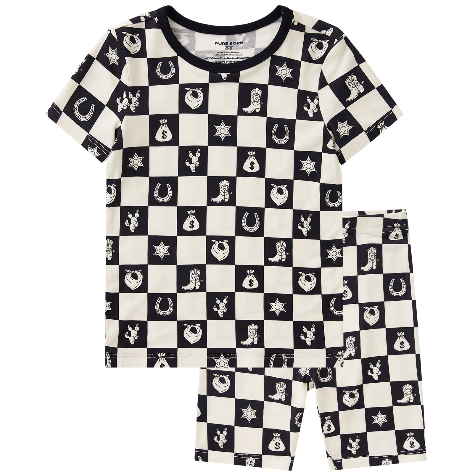 pureborn Baby Viscose from Bamboo Pajama Set Boys Sleepwear 12M-8Y | Short sleeve, cooling fabric, snug fit, buttery soft, gentle skin touch, stretch, breathable lightweight sleepwear