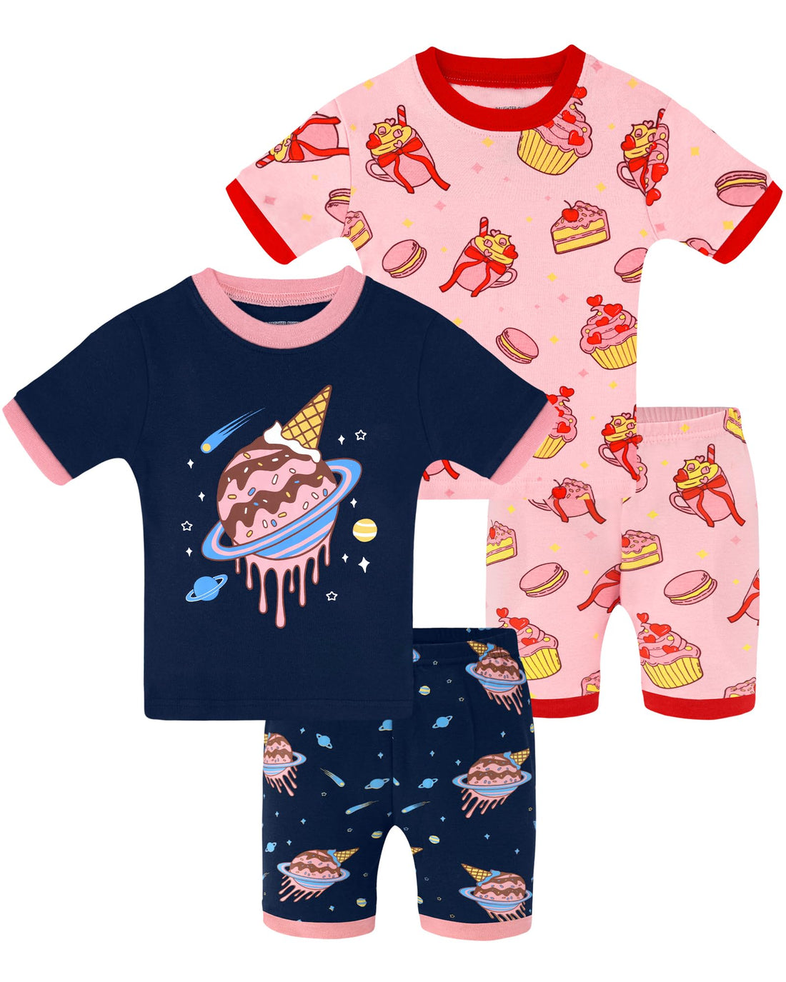 DAUGHTER QUEEN Girls Summer Pajamas Set 4 Pieces 100% Cotton Sleepwear Size 18 Months-12 Years