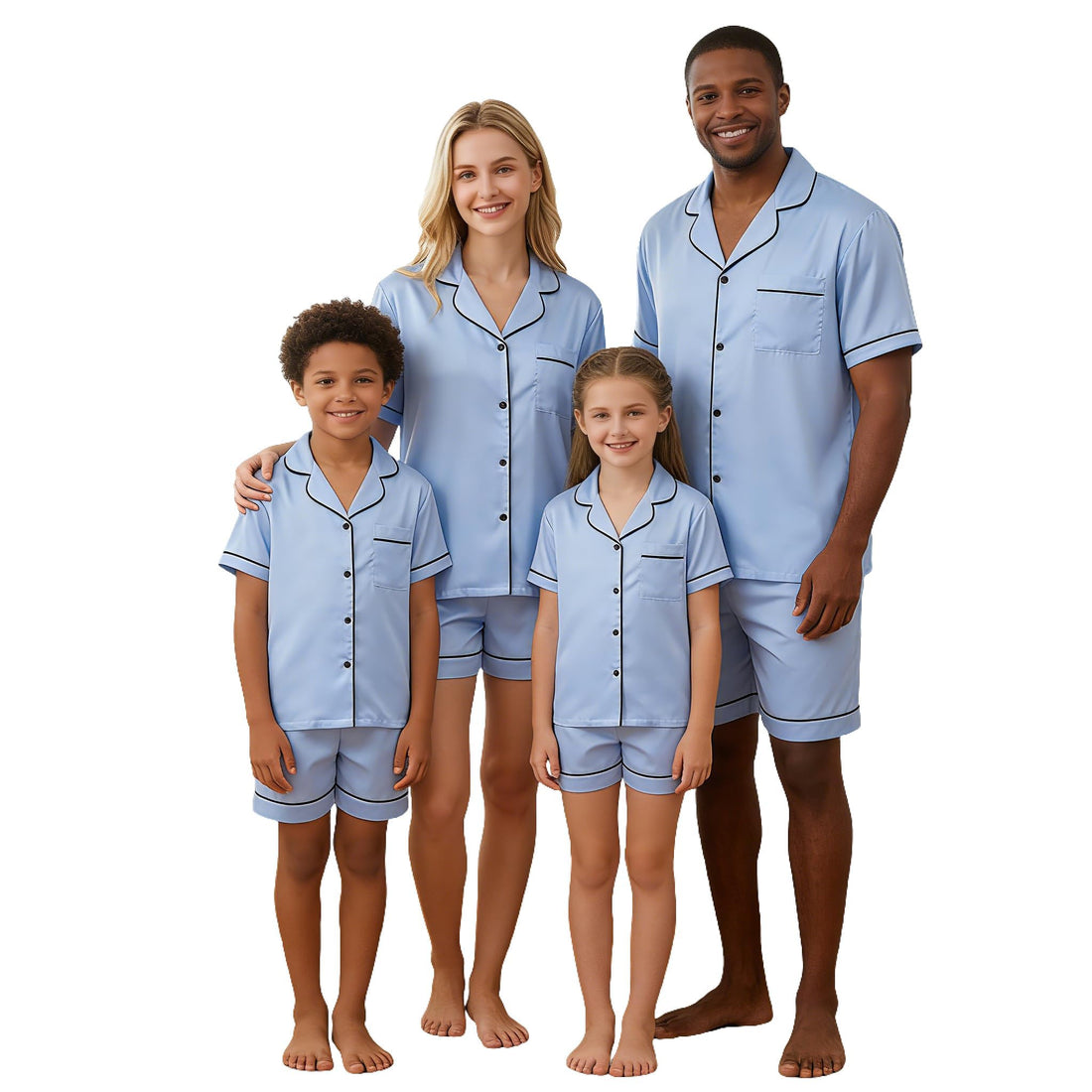 Matching Silk Pajamas Set for Family Summer Short Family Matching Sleepwear Suits Couple Satin Pjs Set