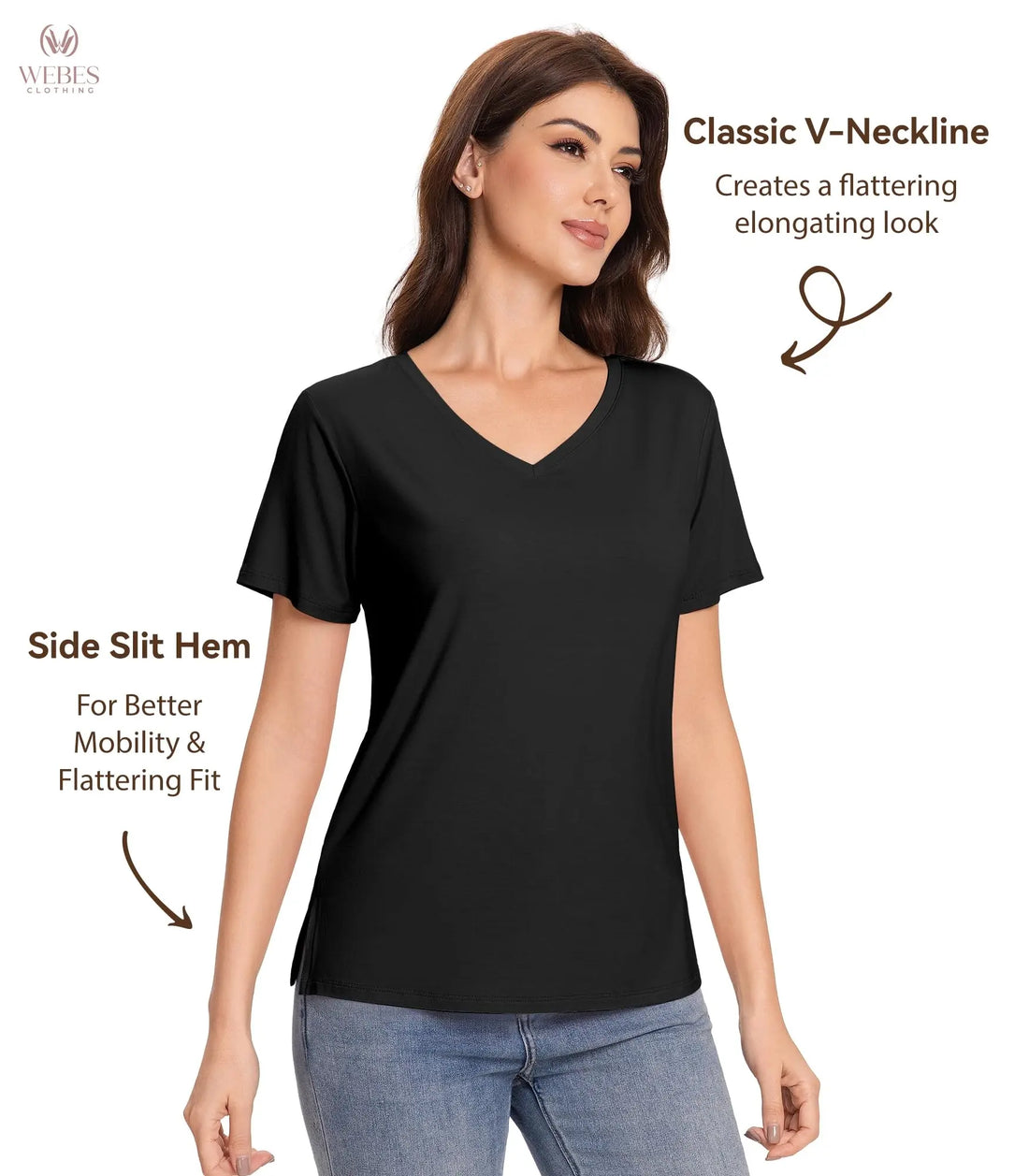 Pajama Tops for Women Viscose from Bamboo T-Shirt Short Sleeve Tee Soft V Neck Shirt Cooling Pjs Sleepwear S-XXL