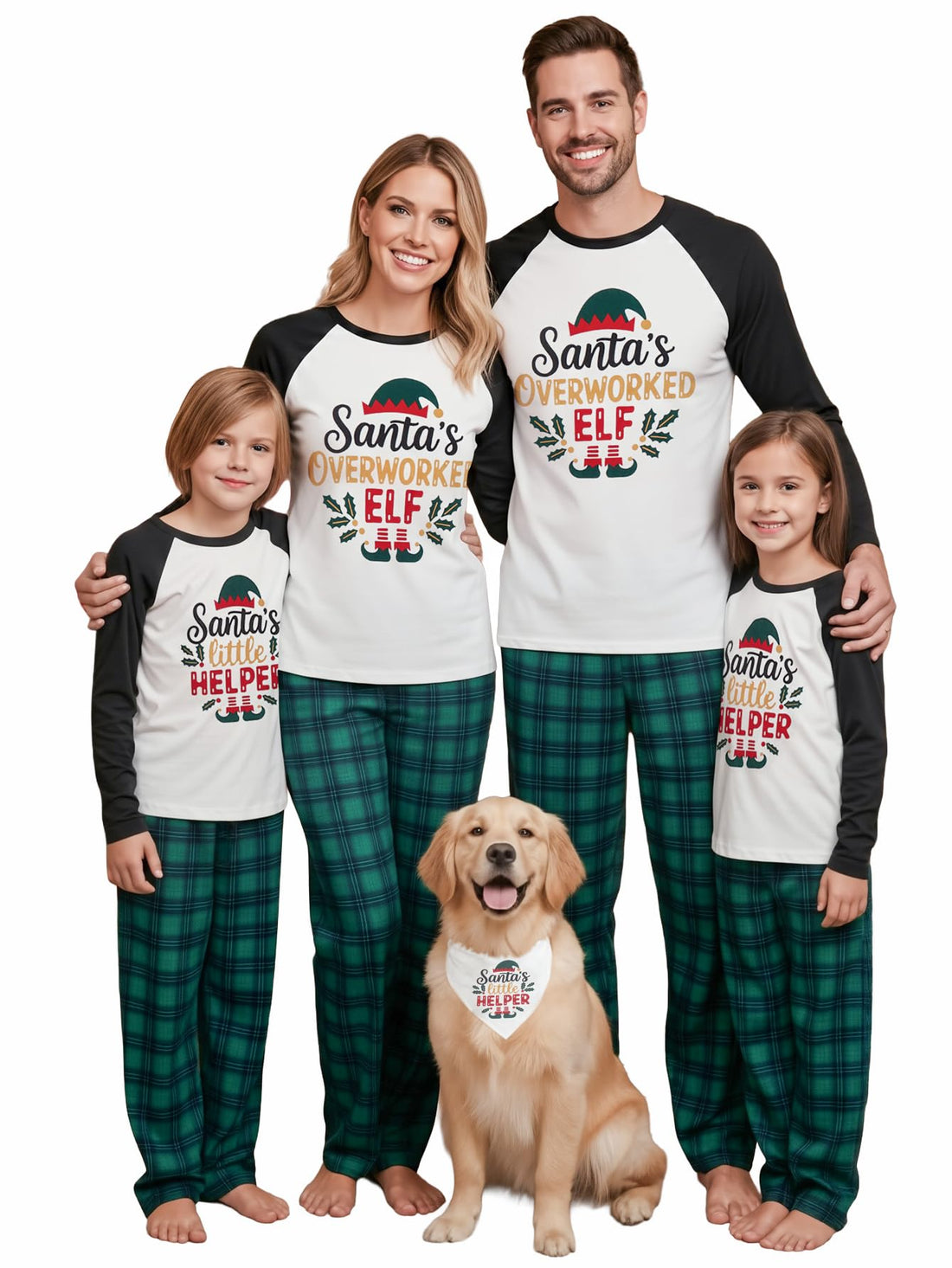 IFFEI Matching Family Pajamas Sets Christmas PJ's Letter Print Top and Plaid Bottom Sleepwear Jammies with Pockets