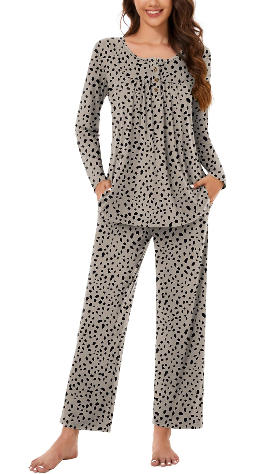 Bestbee Women's Pajama Set, 2 Piece Lounge Outfits Sleepwear Fall Long Sleeve Long Pant With Pockets Ladies Pjs