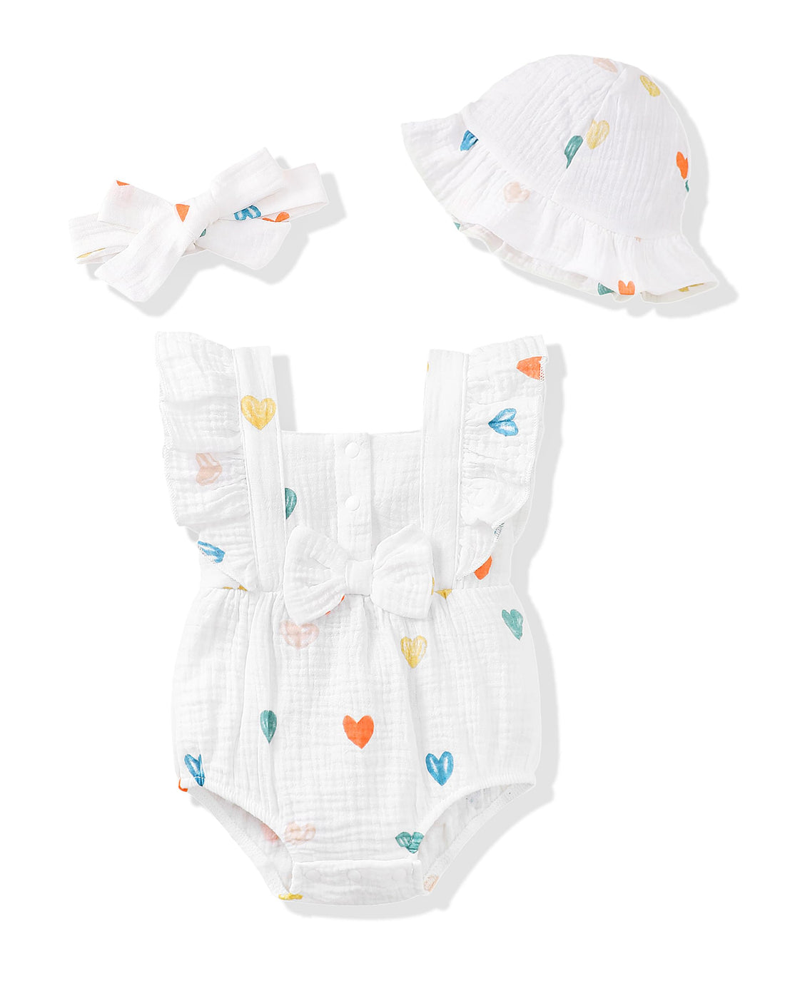 Renotemy Baby Girl Clothes Infant Summer Romper Cotton Linen Newborn Essentials Photography Preemie Outfits with Hat&Headband WEBE CLOTHING