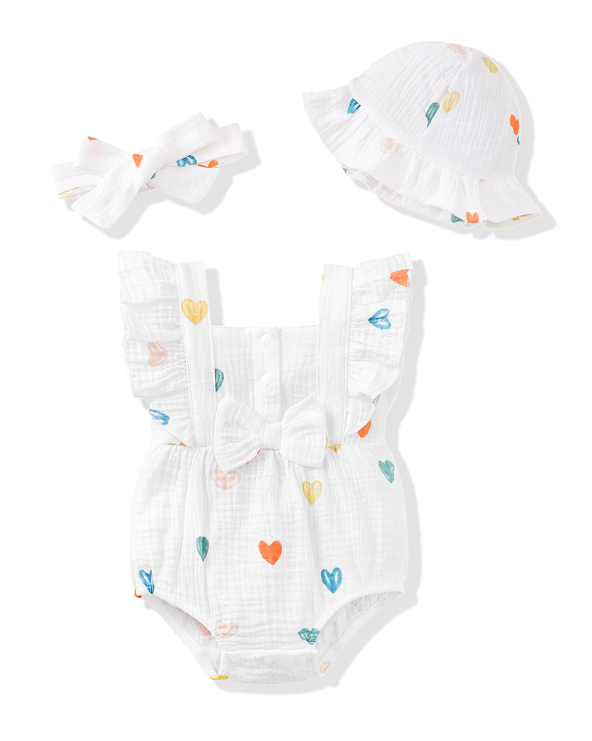 Renotemy Baby Girl Clothes Infant Summer Romper Cotton Linen Newborn Essentials Photography Preemie Outfits with Hat&Headband WEBE CLOTHING