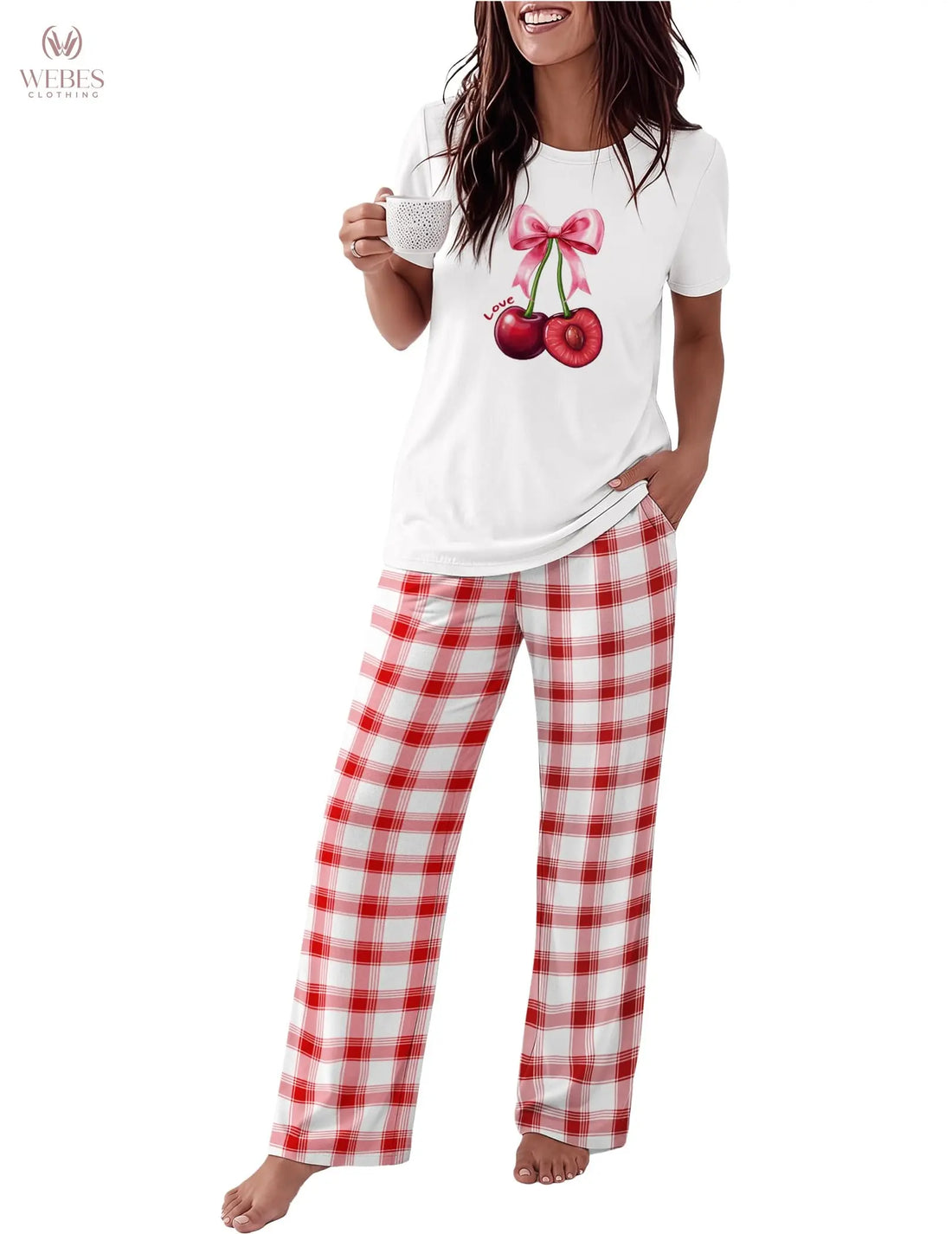 Ekouaer Pajama Set for Women 2 Piece Pjs Short Sleeve Top and Printed Pants | Womens Round Neck Lounge Sets Short Sleeve Sleepwear with Loose Pants for Daily Wear, Home Lounging, Casual Errands WEBE CLOTHING